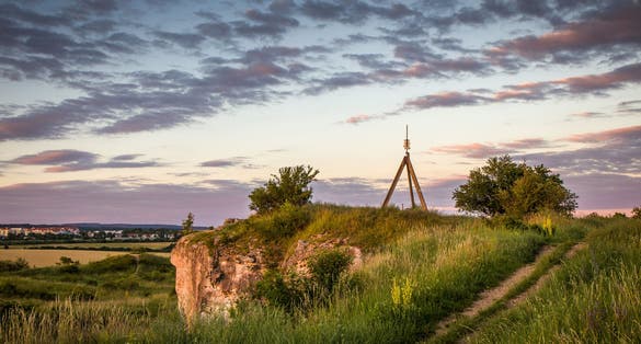Photo of beautiful panoramic view of sunset over "Stranska Skala" in Brno, Czech Republic.