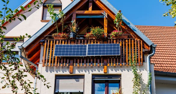 Photo of Solar battery on balcony wall of vintage house in Germany.