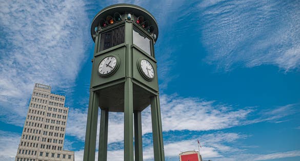 Photo of city view of Potsdamer Platz in Berlin during summer, Germany.