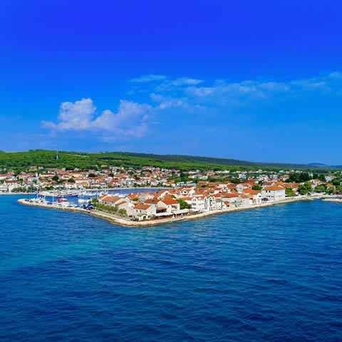 Photo of adriatic village of Bibinje harbor and waterfront panoramic view, Croatia.