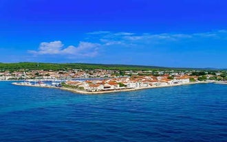 Photo of adriatic village of Bibinje harbor and waterfront panoramic view, Croatia.