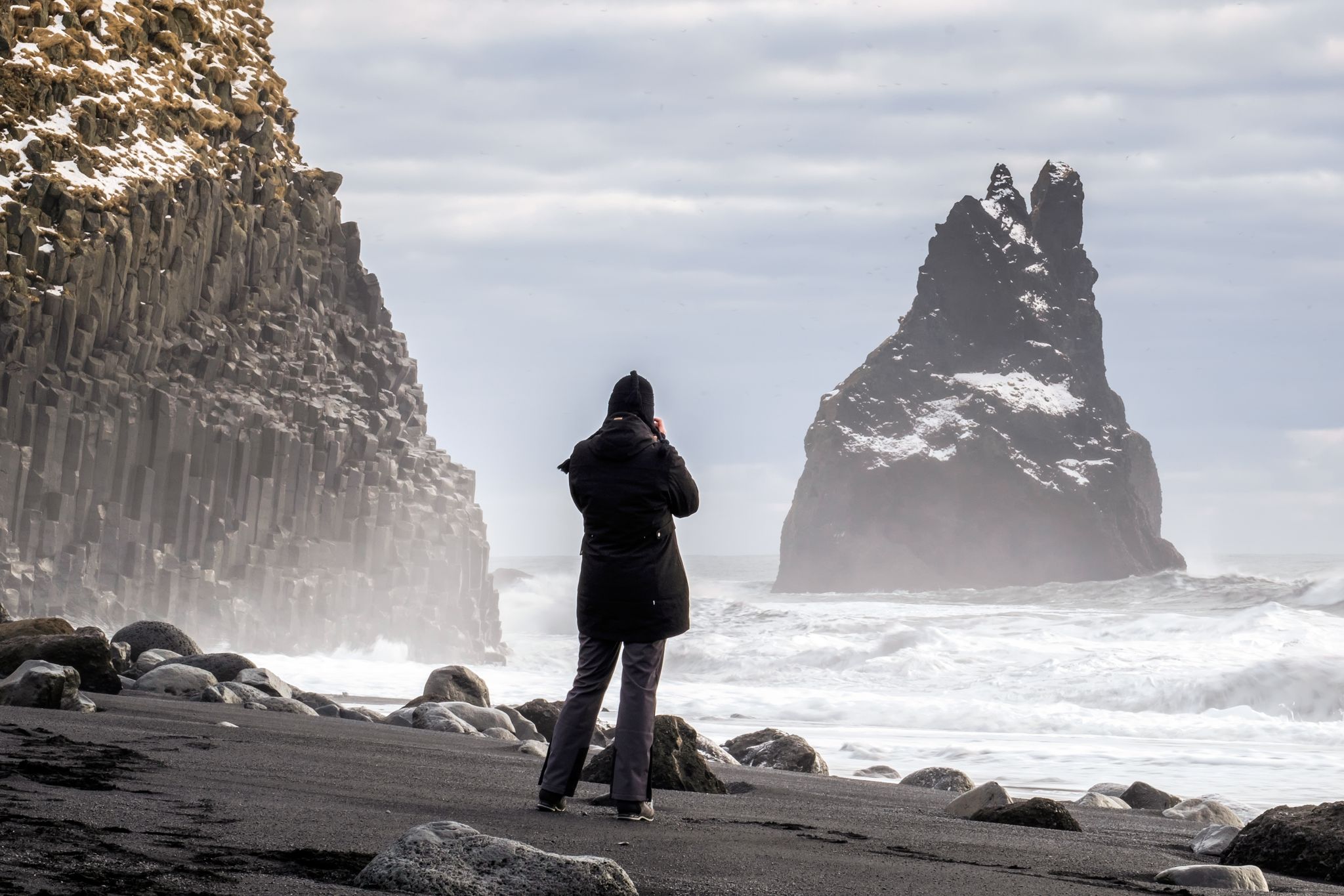 photo of view of reynisfjara volcanic beach in winter on Feb 02, 2016. Unidentified person.