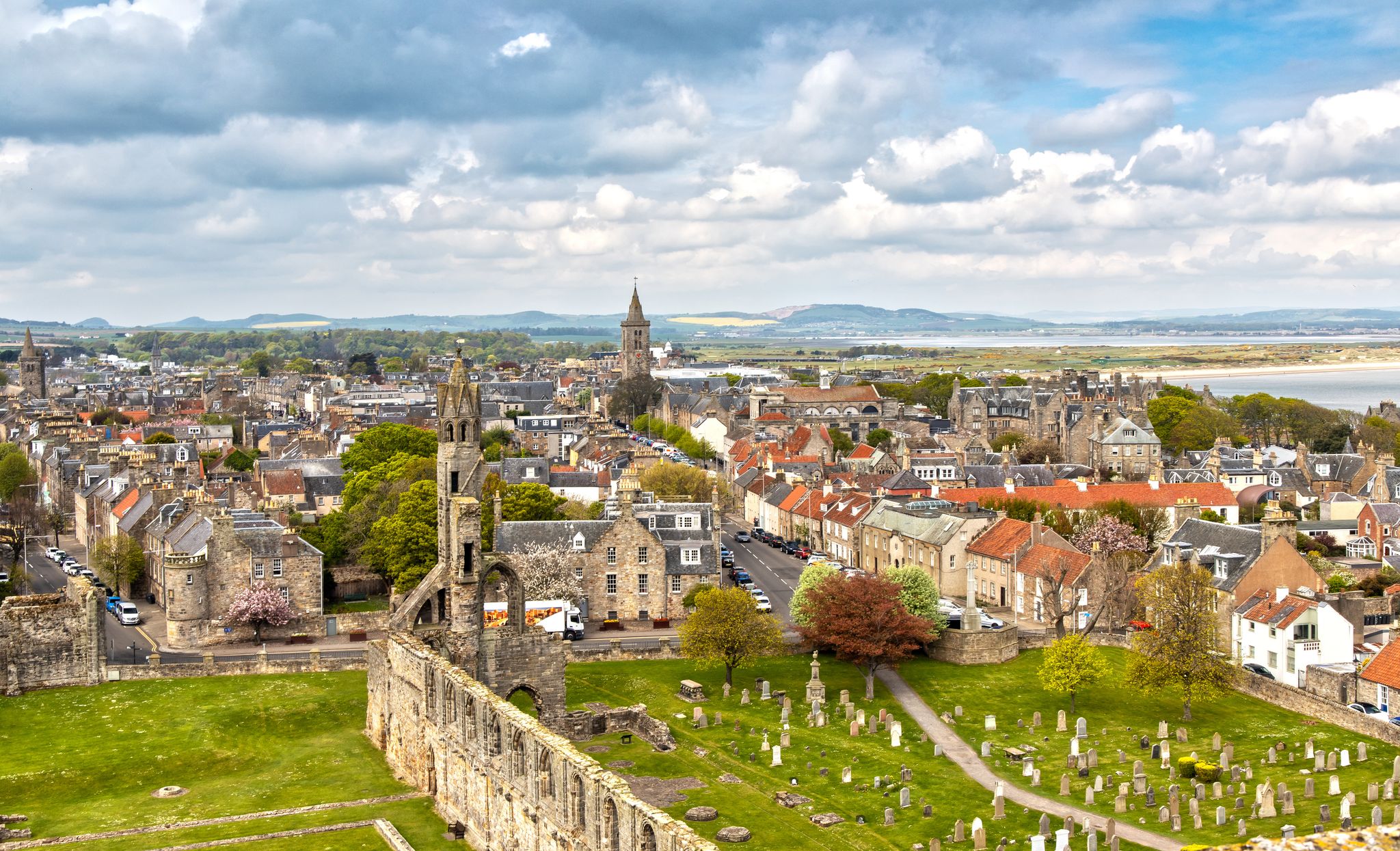 Photo of aerial View over St Andrews in Scotland.