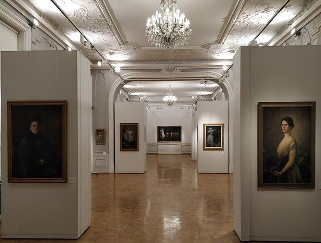 The Nationa Art Gallery in Sofia with classic portraits displayed on white panels..jpg