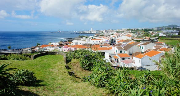 Photo of Ponta Delgada and Atlantic ocean coast on Sao Miguel island, Azores, Portugal.