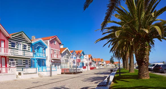 Fisherman's village, houses with colorful stripes. Portugal, Costa Nova