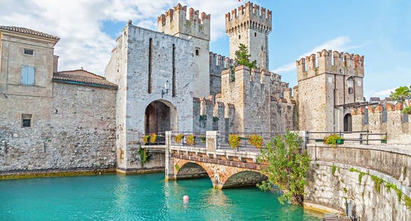 Photo of Scaliger Castle (13th century) in Sirmione on Garda lake near Verona, Italy.