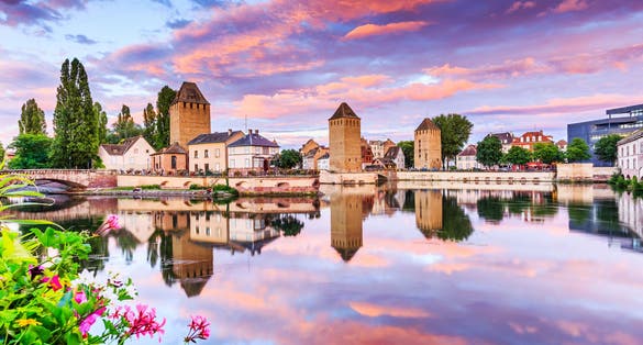 Photo of Medieval bridge Ponts Couverts and Barrage Vauban, Strasbourg, Alsace, France. 