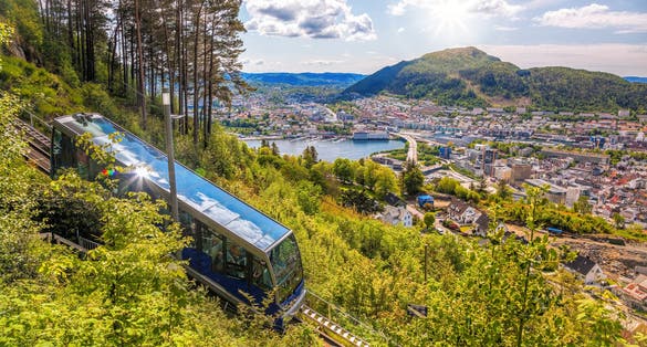 View of Bergen city with lift in Norway.