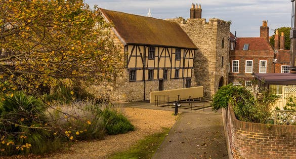 photo of view of A view of the ruins of the medieval walls in Southampton, UK in Autumn