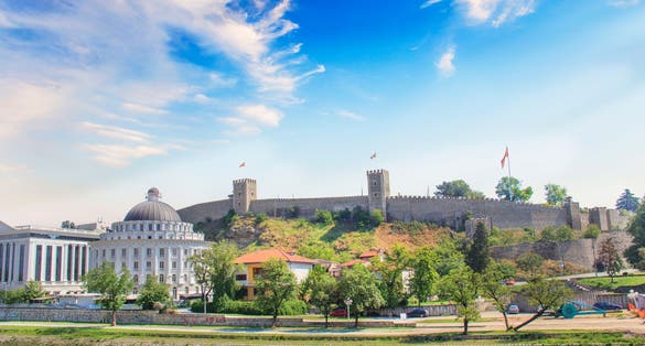 Photo of beautiful view of the Skopje Fortress (Kale Fortress) in Skopje, Macedonia.
