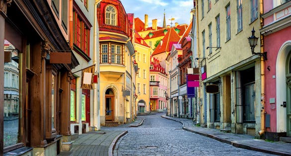 Photo of narrow street in the old town of Tallinn.