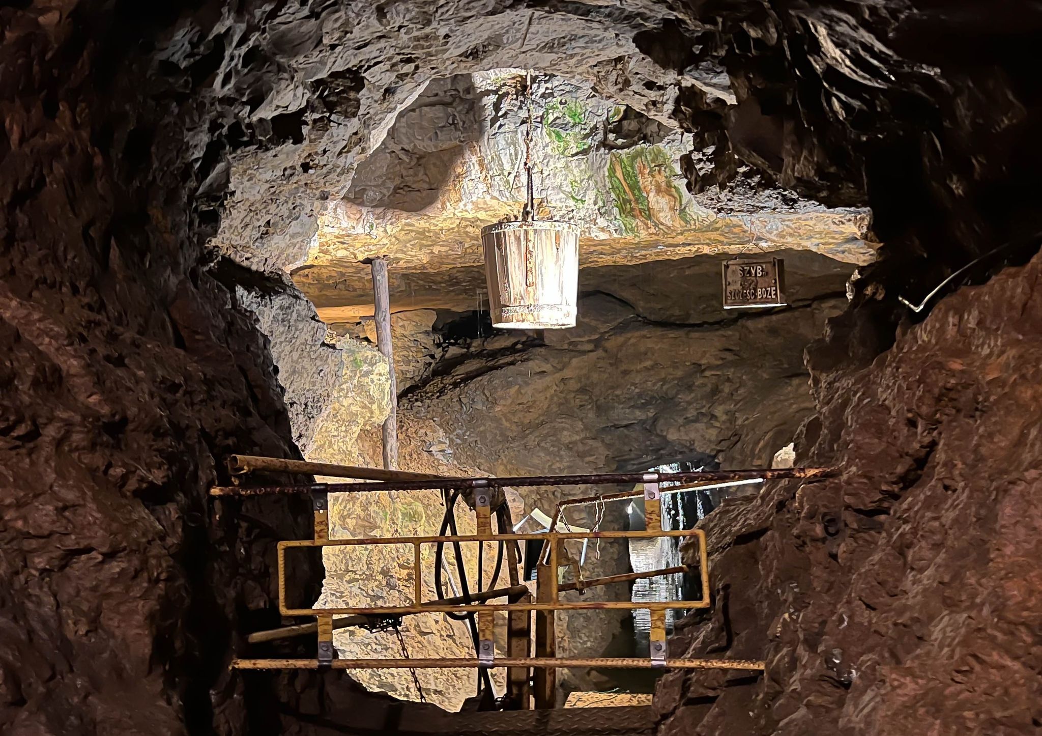 Underground of the historic silver mine in Tarnowskie Gory, a UNESCO heritage site. Figurine of Saint Barbara, patron saint of miners underground.