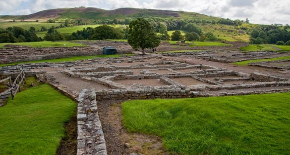 Photo of ruins at Vindolanda Roman fort in England.