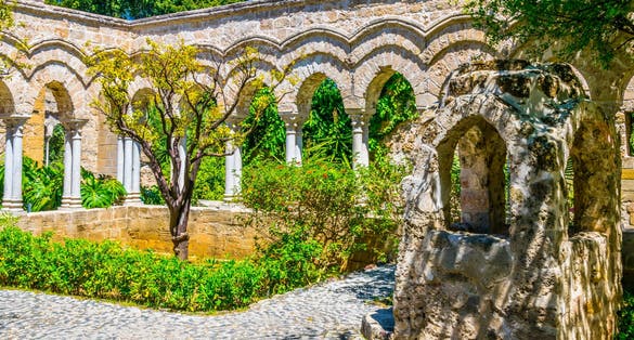 photo of view of Gardens in the grounds of Church of St. John of the Hermits in Palermo, Italy.