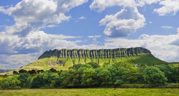 Typical Irish landscape with the Ben Bulben mountain called "table mountain" for its particular shape (County of Sligo - Ireland)