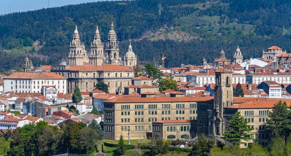 Photo of the Old Town from the Gaiás Cultural Center in Santiago de Compostela, Galicia, Spain.