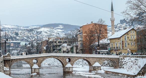 Photo of Latin bridge in winter, Sarajevo, Bosnia and Herzegovina.