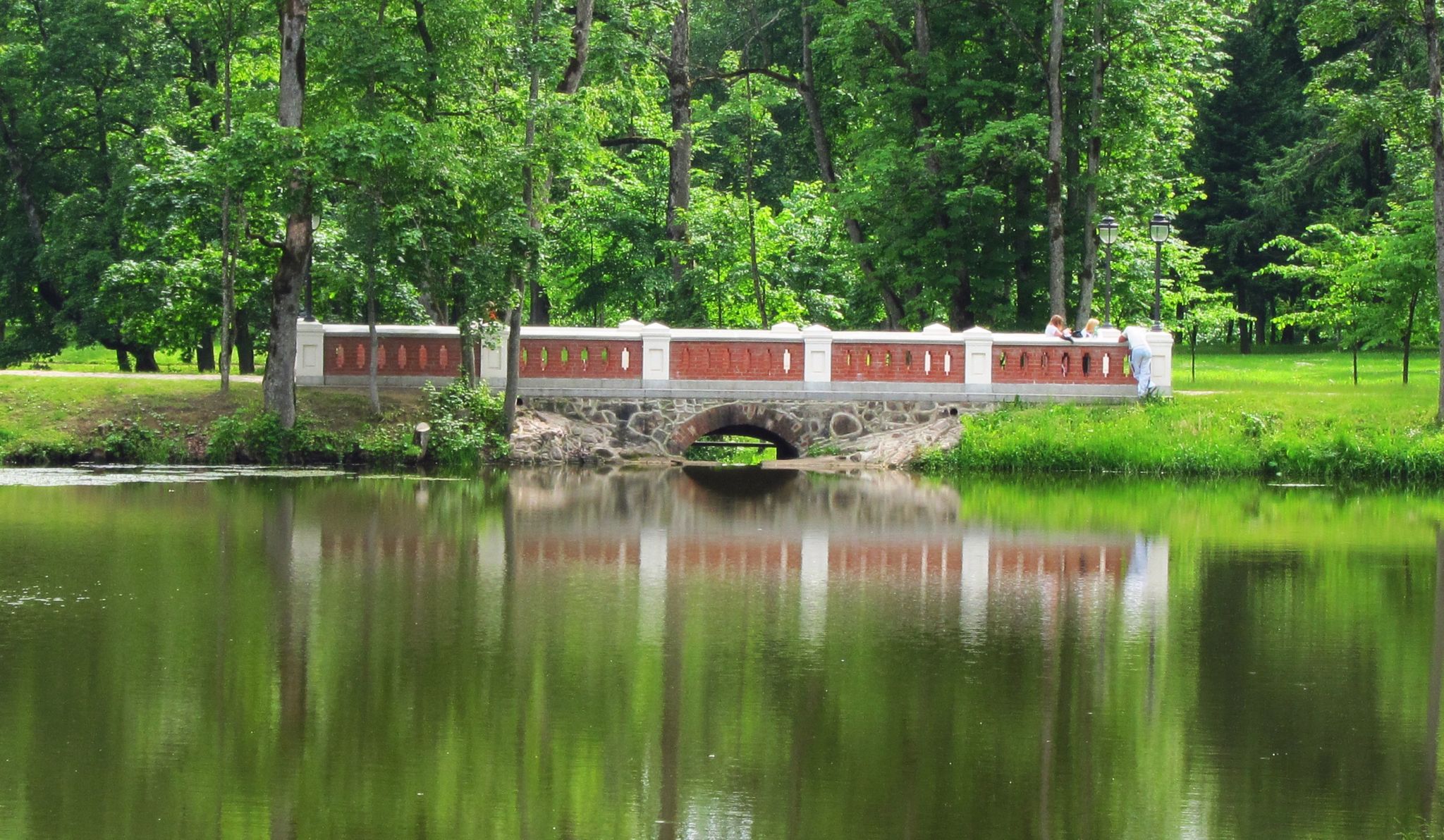 photo of plunge park of lietuva park with water. Beautiful trees and pond, there are a lot of stones. Near forest, you can walk in this great place for family.