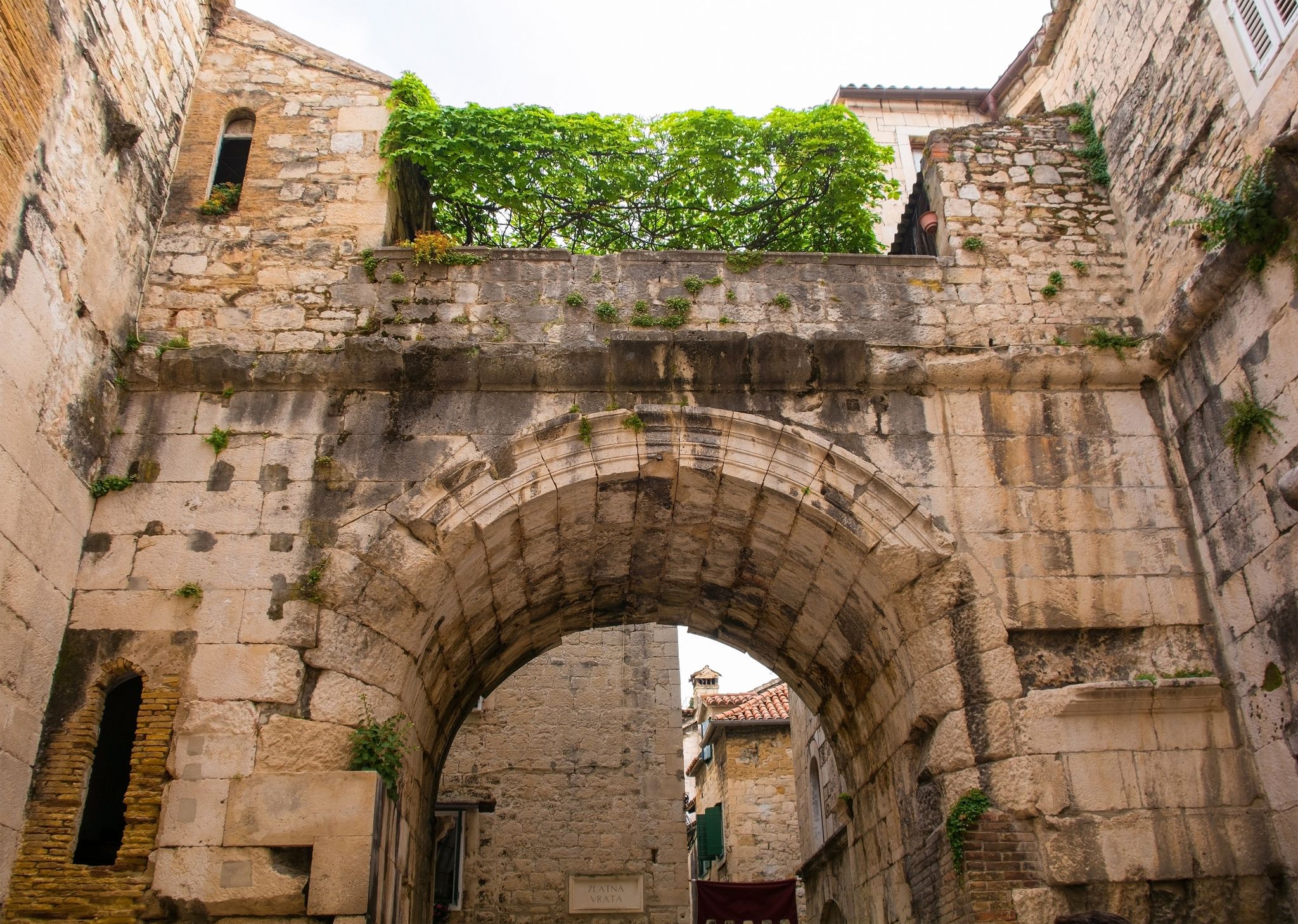 Photo of the interior arch of the 4th century Golden Gate in the historic city walls of Split in Croatia.