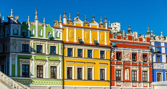 Photo of beautiful colorful houses in Lublin, Poland.