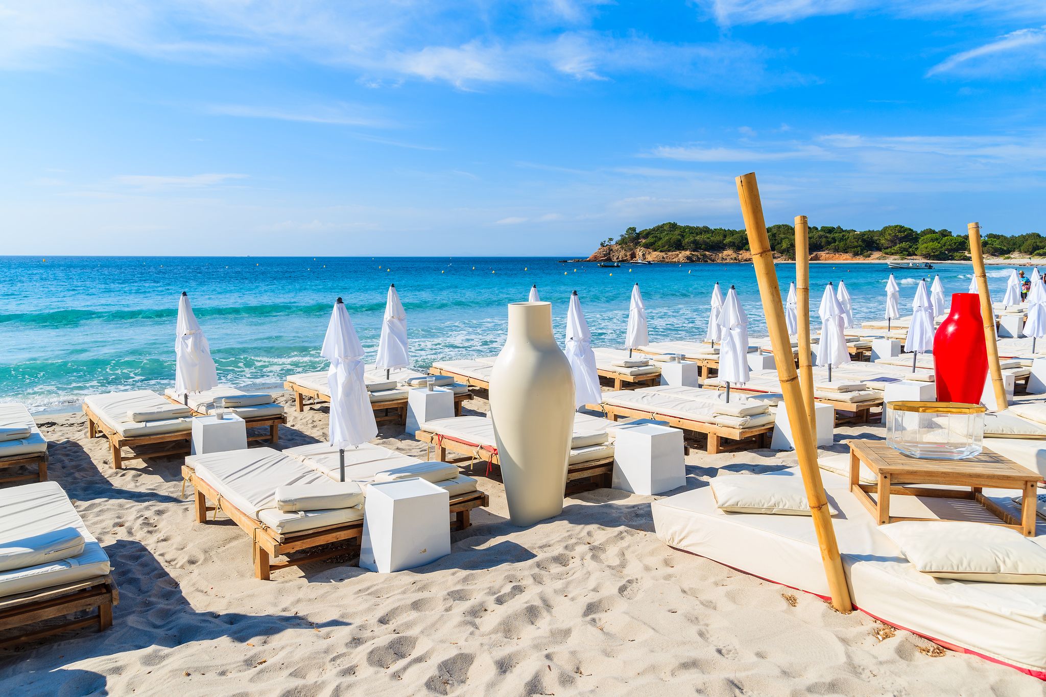 Photo of amazing landscape with wooden pier on Santa Giulia beach, Porto-Vecchio ,France.