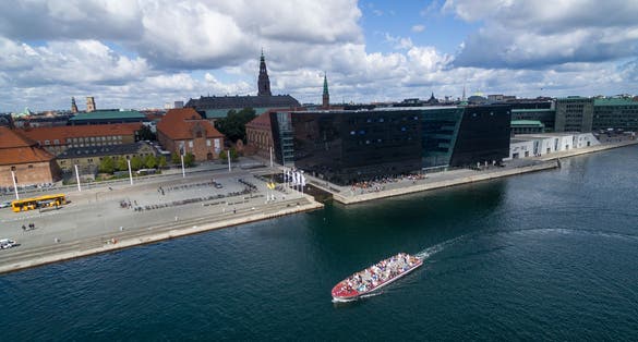 Photo of aerial view of the Royal Library (Danish: Det Kongelige Bibliotek) in Copenhagen is the national library of Denmark.