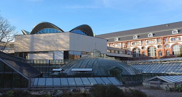 photo of Basel University Library view from the University of Basel Botanical Garden in Switzerland.