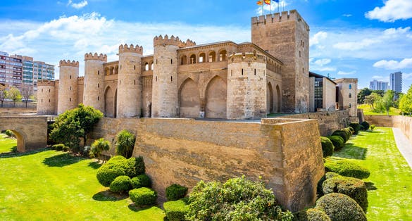 Photo of a fortified medieval Islamic palace in Zaragoza , Spain.
