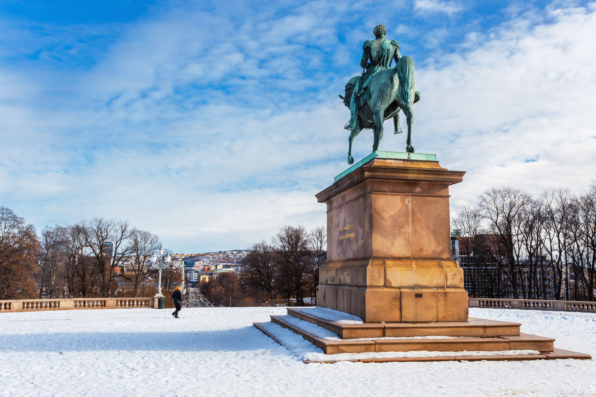 Royal palace and slottsplassen in winter Oslo Norway