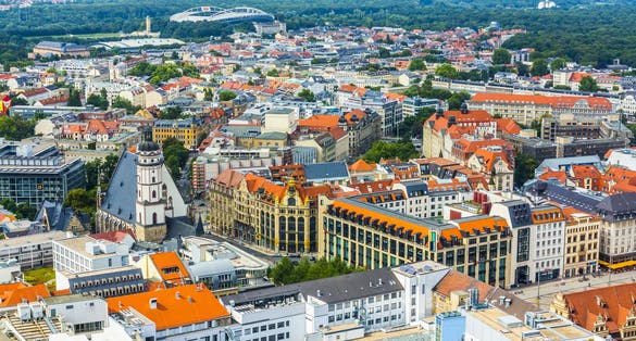 Photo of aerial view to city of Leipzig.