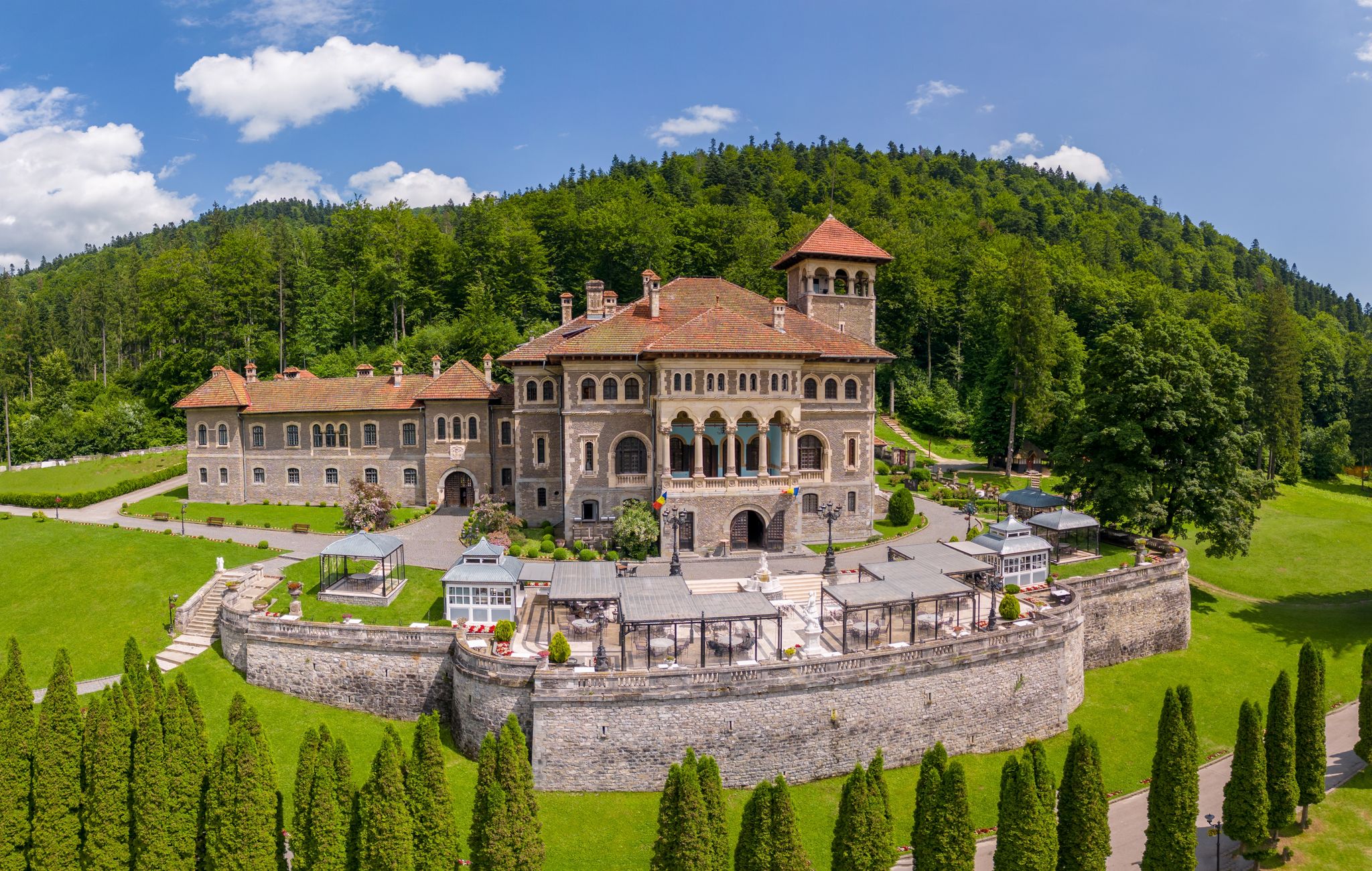 Photo of Panoramic view of Cantacuzino Castle in Busteni, Romania.Southern Carpathians Mountains, Transylvania.