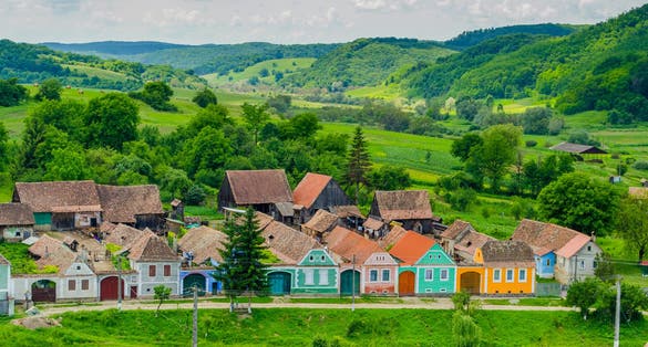 Alma Vii village and fortified church from Sibiu county, Transylvania, Romania.