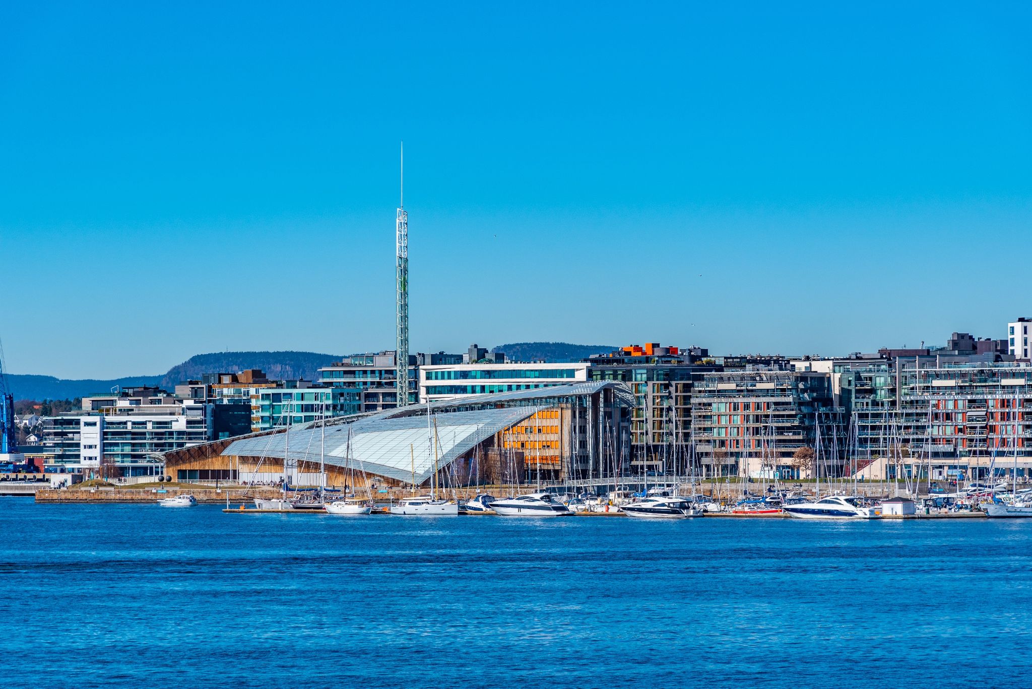 Astrup Fearnley museum viewed over a bay in Oslo, Norway