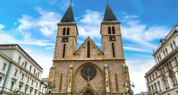 Photo of the sacred heart cathedral in Sarajevo in a beautiful summer day, Bosnia and Herzegovina.
