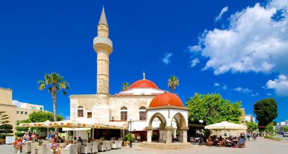 Kos Island, Greece -Famous Eleftherias square view in Kos Town. Kos Island is a popular tourist destination in Greece.