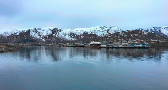 photo of view of The city of Stokmarknes in Vesteralen district, Northern Norway.