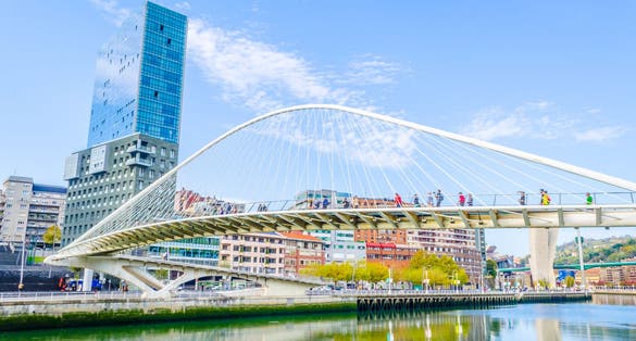 Photo of Zubizuri bridge in Bilbao, Spain.