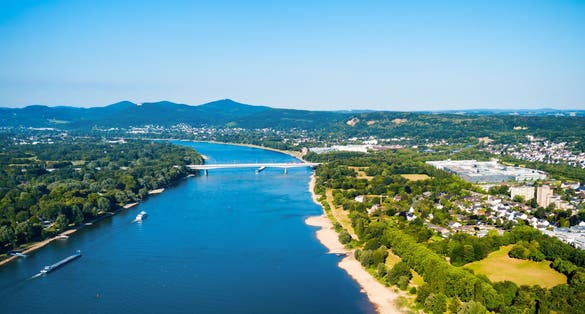 photo of  view of Rhine river aerial panoramic view in Bonn city in Germany.