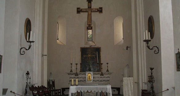 photo of view of the abbey churchSan Fruttuoso abbey in Camogli, Liguria, Italy.