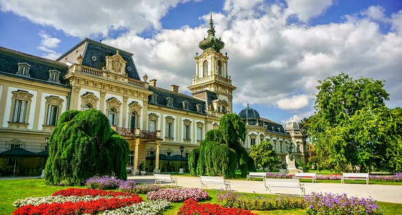 Photo of scenic view of the Festetics Palace is located in the town of Keszthely, Zala, Hungary, near the Lake Balaton.