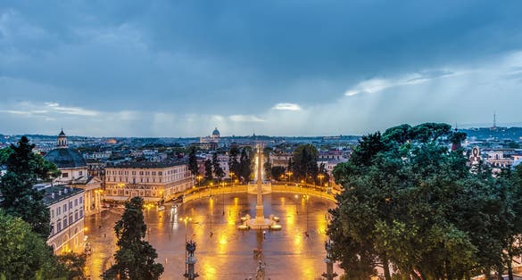 photo of piazza del popolo (People's square) named after the church of santa maria del popolo in Rome, Italy.