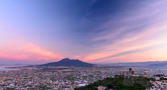 photo of Panorama of Naples and Mount Vesuvius in, Italy. View of Mount Vesuvius, an active volcano in Naples.,Ottaviano Italy.