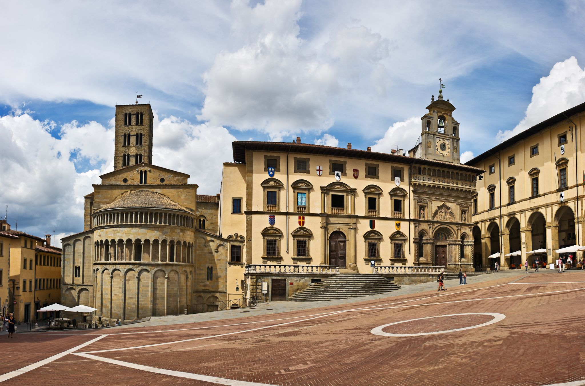 photo of view of Dramatic sky on the famous Piazza Grande square, Arezzo, Tuscany, Italy.