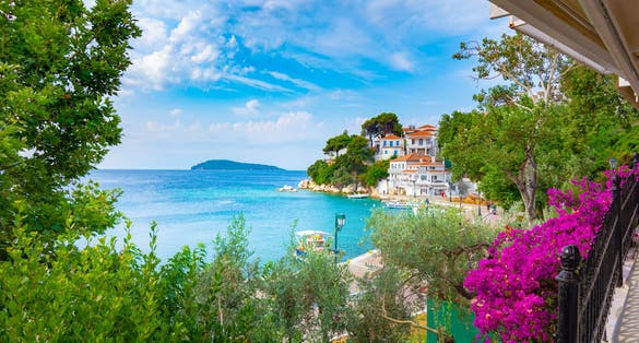 Photo of the old town of Chora in island Skiathos, Greece.