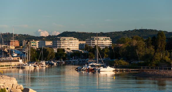 An aerial view of Baia Flaminia in Pesaro,Italy.