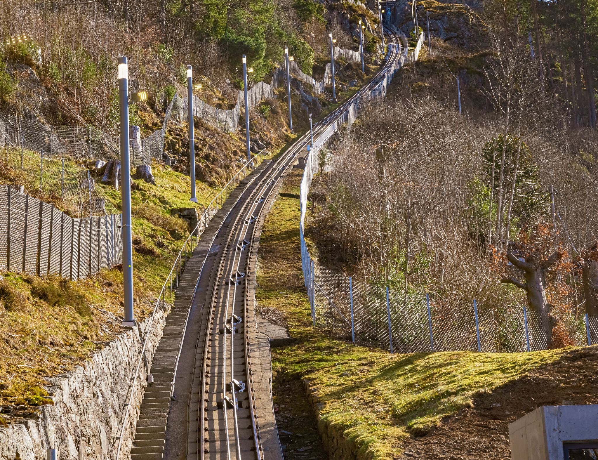 The famous Fløibanen funicular from the city center of bergen to the top of the Fløyen mountain, Bergen, Vestland, Norway