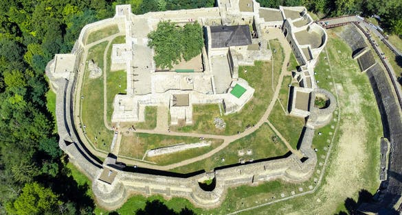 Photo of aerial view of Seat fortress of Suceava, in the historical region of Bukovina, Romania.
