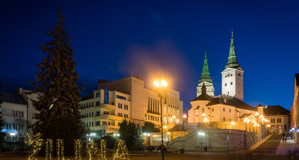 photo of view of Cathedral of Holy Trinity on Andrej Hlinka square in Zilina, Slovakia.