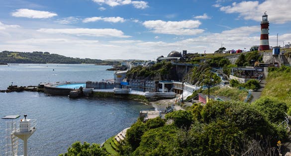 photo of view of Coastal view out to Plymouth Sound from Plymouth Hoe in Devon, England, UK